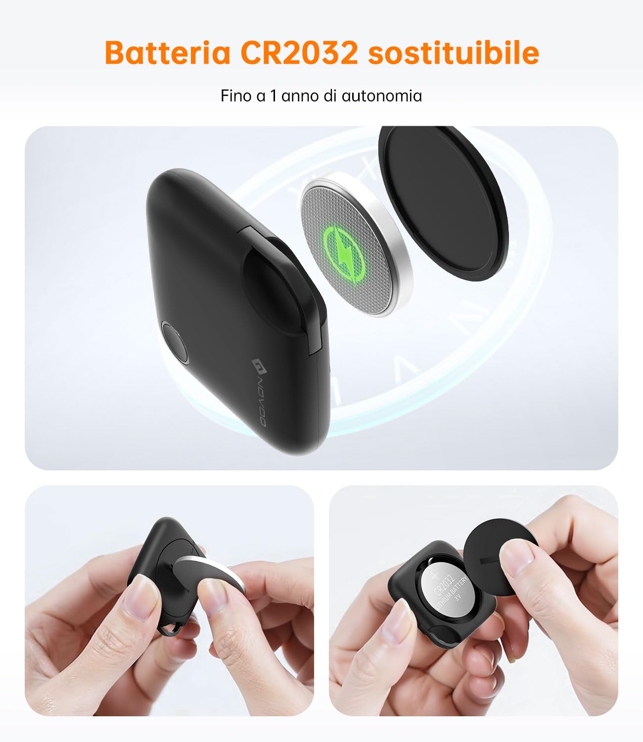 NOVOO Smart Tag Apple Find My Localizzatore Oggetti Allarme 80 dB Batteria Sostituibile Blocco Bambini Tracker Chiavi Portafoglio Bagagli 4 Pezzi