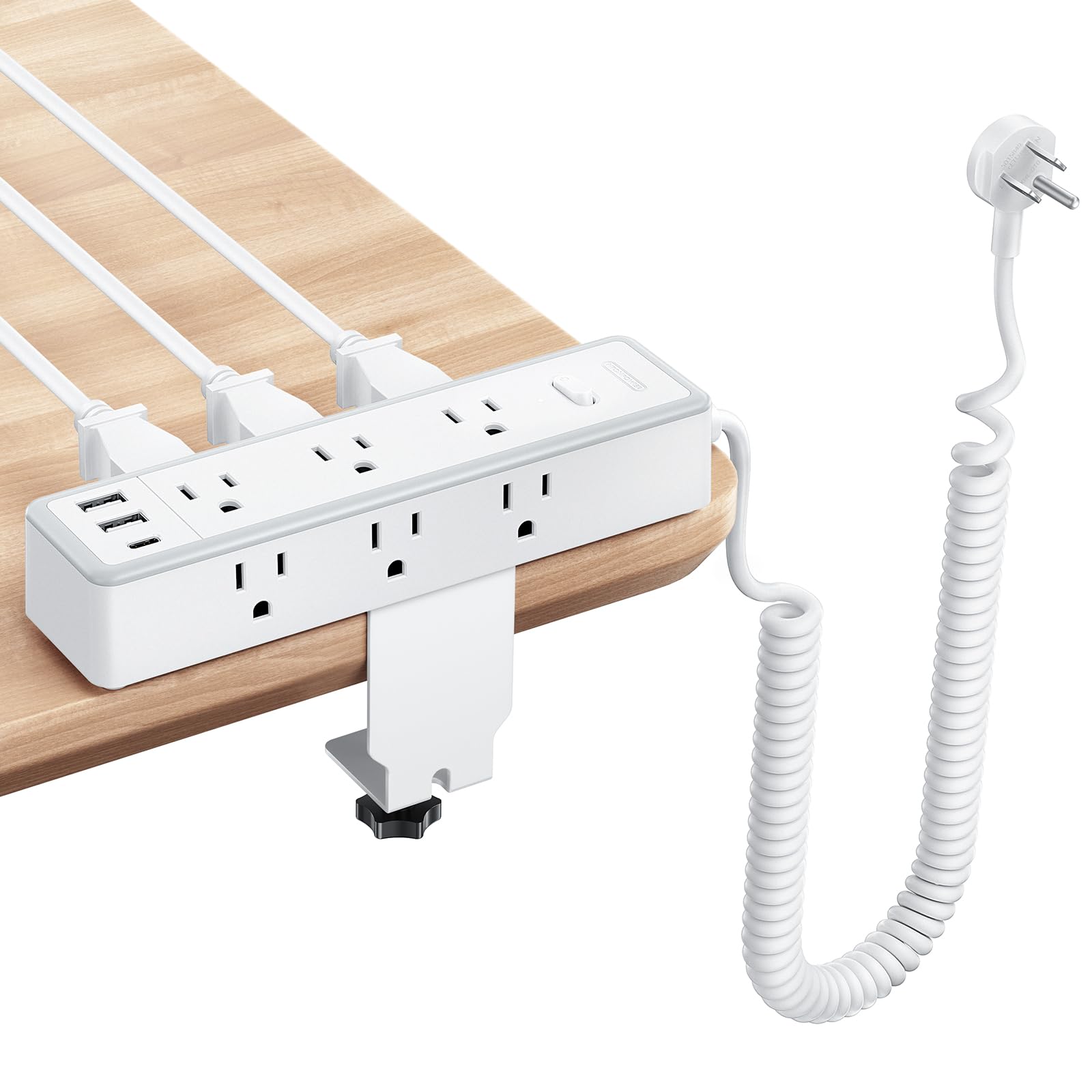 1200J Surge Protector, 2.68" Table Edge Mount, 9 AC & 3 USB Ports, Elastic Coiled Extension Cord, Standing Desk Accessories NTONPOWER Desk Clamp Power Strip 10 FT, 30W USB C Fast Charging Station