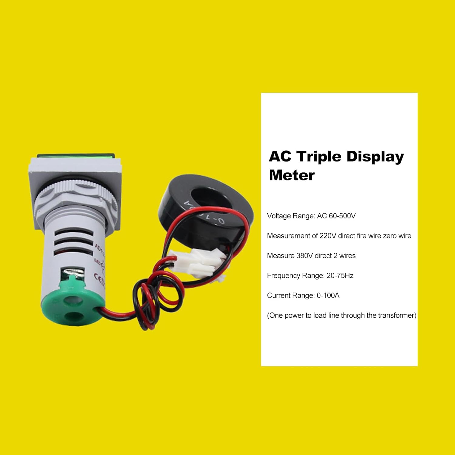 AC 60-500V 0-100A 20-75Hz 3 in 1 LED Indicator - 22mm Square Head Digital Measuring Instrument for Voltage Current and Frequency Monitoring - Signal Display with Screw Type (Green)