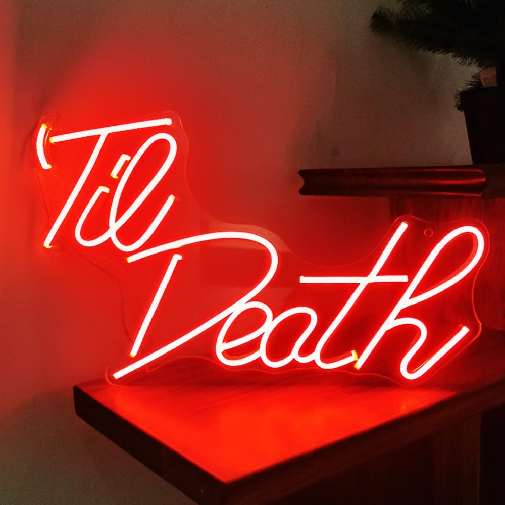 Til Death Neon Sign Red LED Neon Light Signs for Wedding Engagement Party Bridal Shower Decor Til Death Do Us Party Decor Valentines Day Gifts Neon Wedding Sign