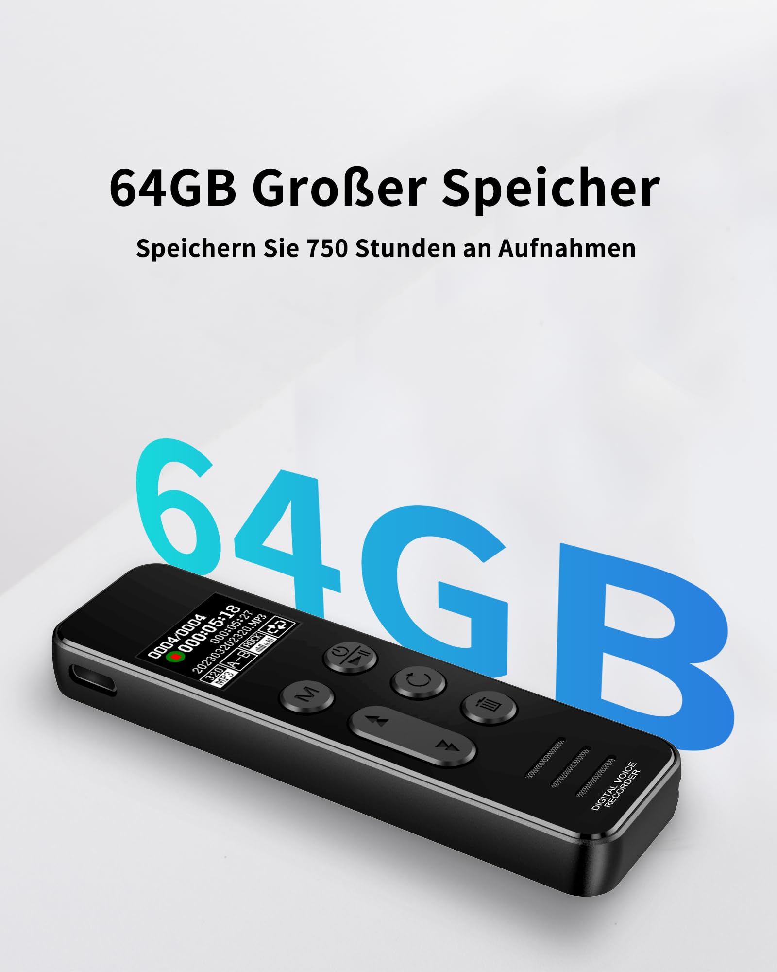 64GB Diktiergerät Professionelles, XIXITPY Aufnahmegerät mit 60 Stunden Daueraufzeichnung und DSP-Rauschunterdrückung, 3072kbps Voice Recorder für Vorlesungen Meetings Klassen Interviews