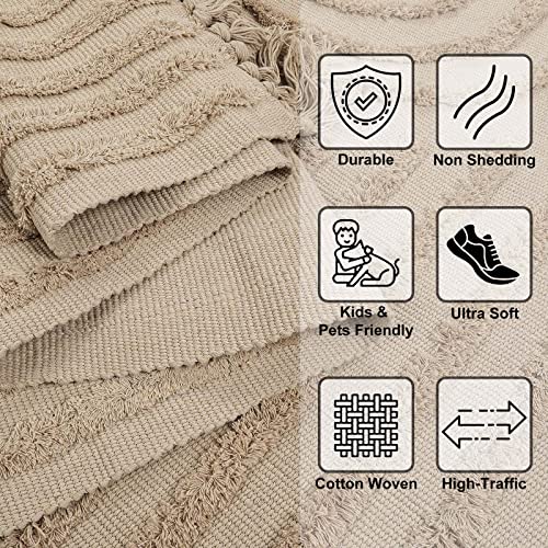 Leevan Boho Runner Rug 2'X6' Washable Rug Runners For Hallway Khaki, Durable Kitchen Rugs Tufted Cotton Bedroom Floor Carpet With Tassels Handmade Farmhouse Accent Rug Bohemian Living Room Rugs #TOP1