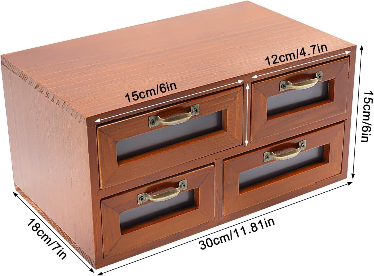 Organizzatore da Scrivania Multilivello in bambù con 16 Cassetti Trasparenti - Mobiletto in Legno per Ufficio E Casa - Elegante Mobiletto da Tavolo in Stile Farmacia per Brown 4 Drawer