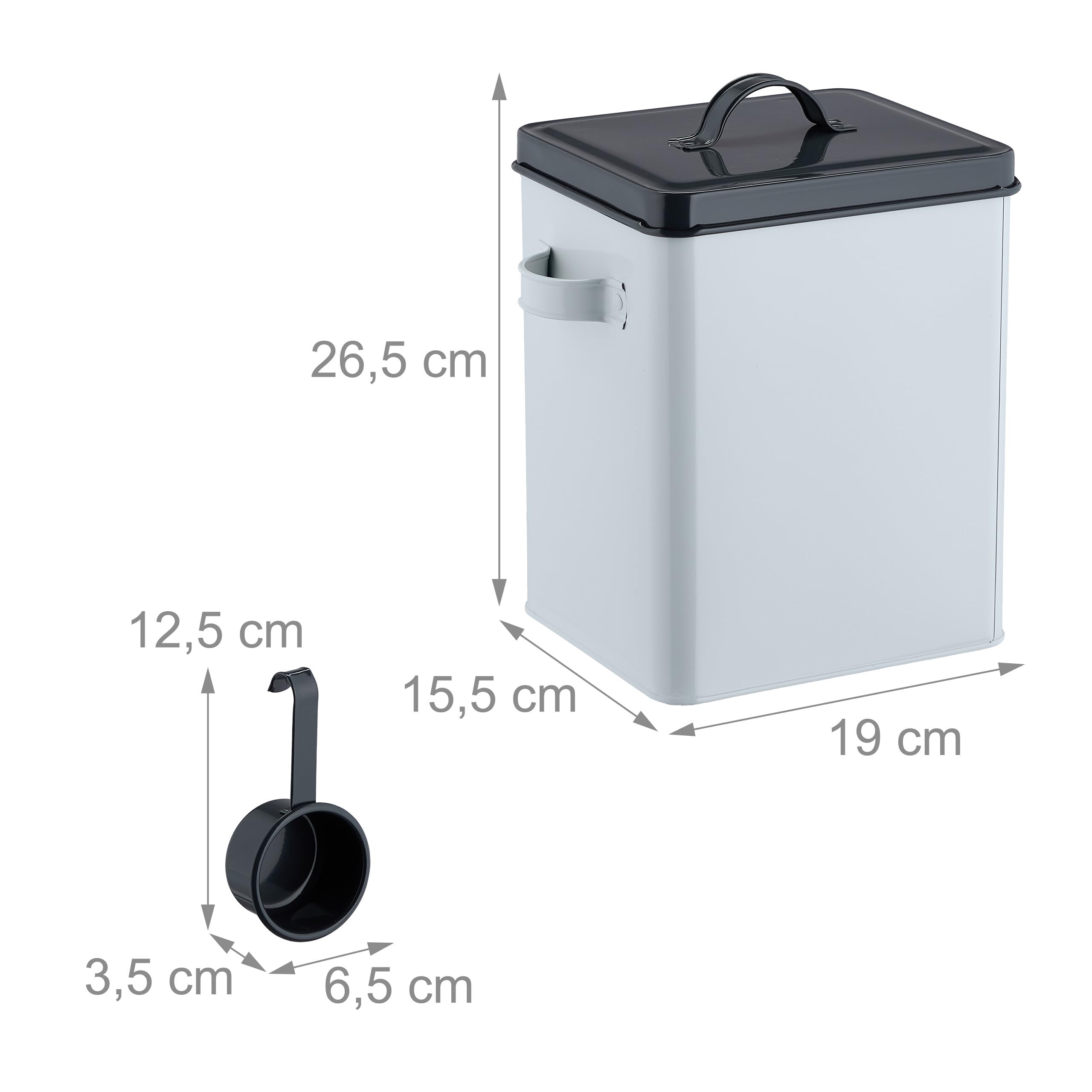 Relaxdays Boîte de Conservation, Lot de 2, 5,5 L, Couvercle & cuillère, Fer, pour croquettes, Blanc - Anthracite