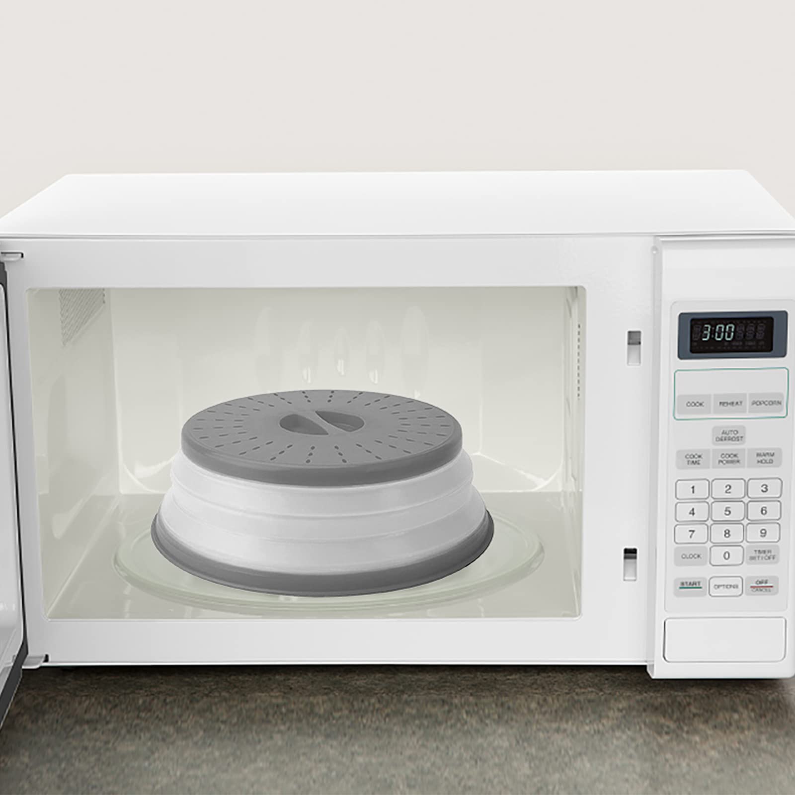 Funda para microondas para alimentos, paquete de 2 fundas de microondas con ventilación plegable con mango de fácil agarre, apto para lavavajillas, sin BPA, redonda de 10.5 pulgadas, gris
