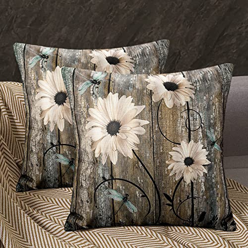Fundas de Cojín del Sofá Throw Cojín Decoración Almohada Funda de Lino de La Cubierta Decorativo para Sala de Estar Sofás 40 X 40cm Juego de 2 Funda de Almohada con Patrón de Rayas de Madera Vintage Cover