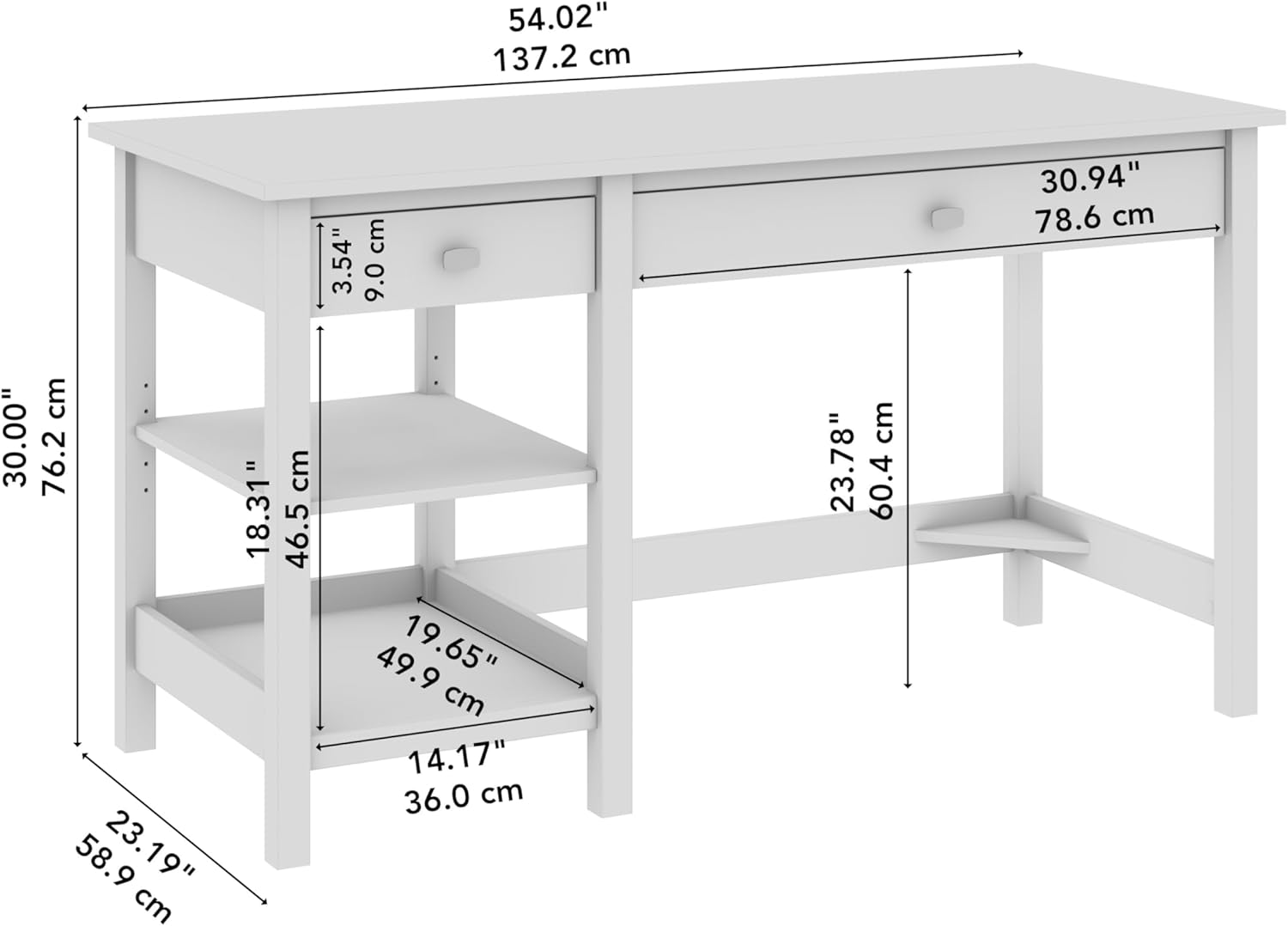 Bush Furniture Broadview 54W Computer Desk with Shelves in Pure White, Contemporary Table and Storage for Home Office Workspace