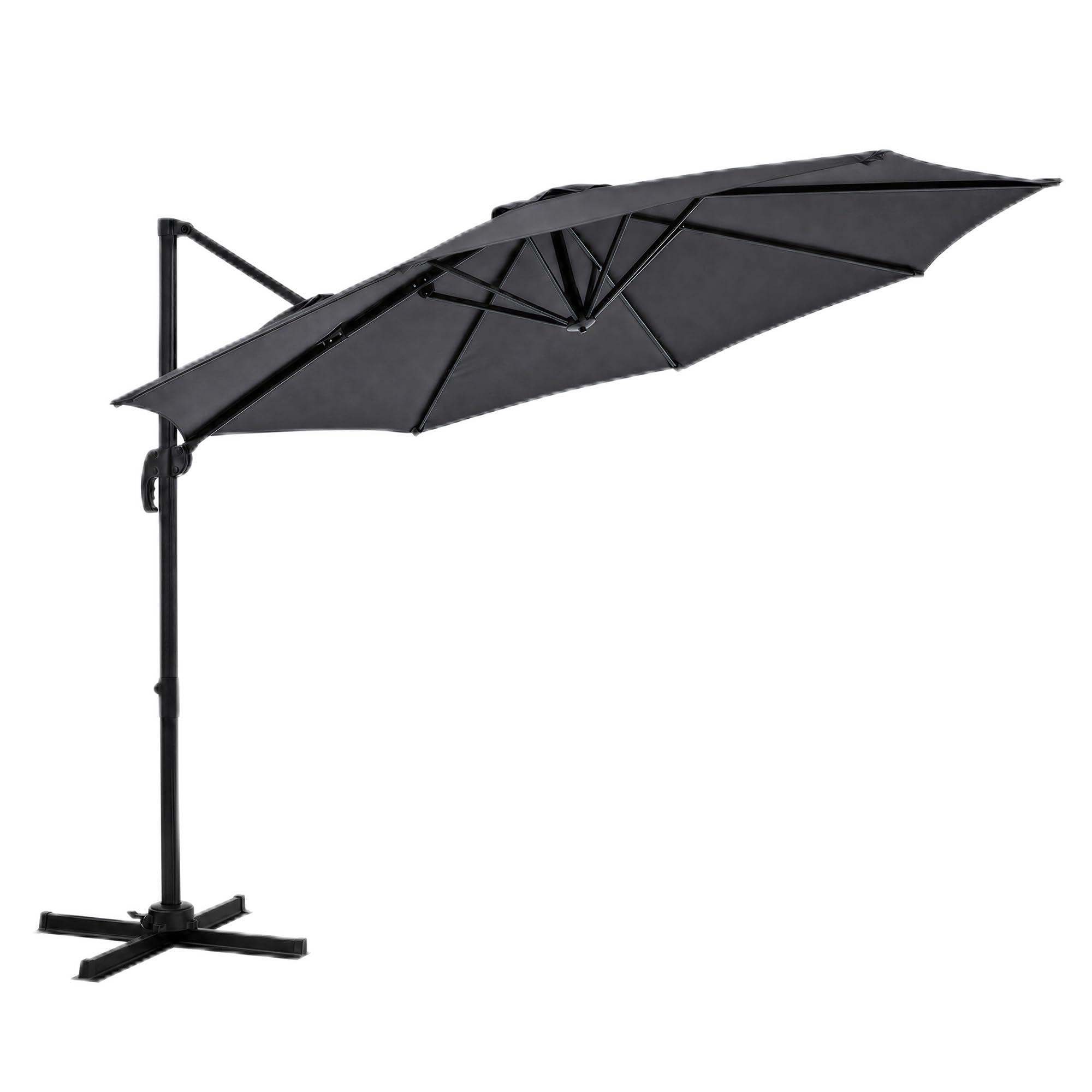 JustSmart Cantilever Garden Parasol with Cross Base, 360° Rotating Outdoor Patio Umbrella, Aluminium & Steel Frame, 210G Water-Resistant Canopy, Offset Hanging Parasol for Garden, Patio, Terrace.