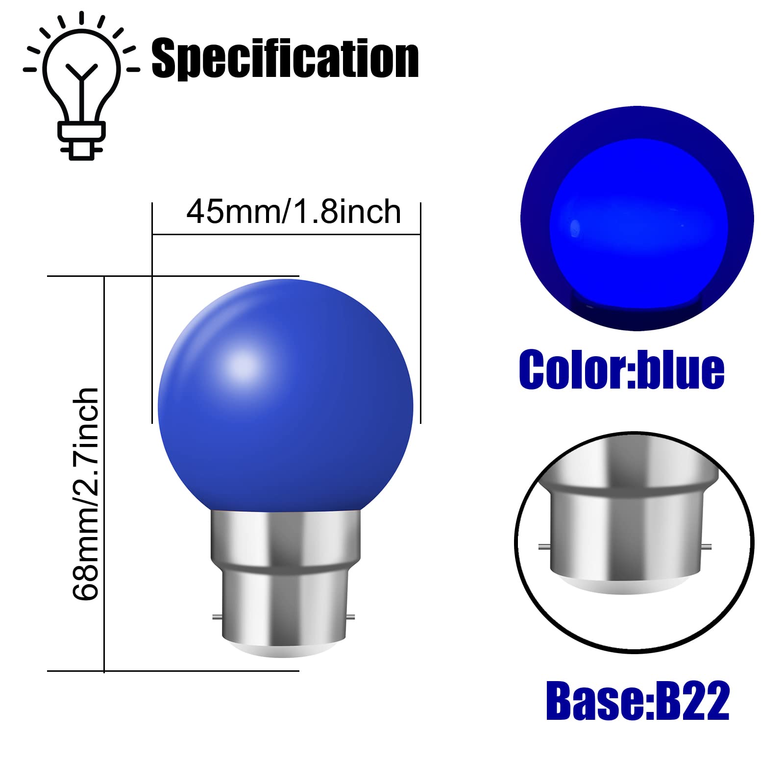 Jiotouhu B22 LED Farbglühbirne – 2W (entspricht 20W), 220-240V, Straußenform, 24 Stück, Violett, Für Party-Deko