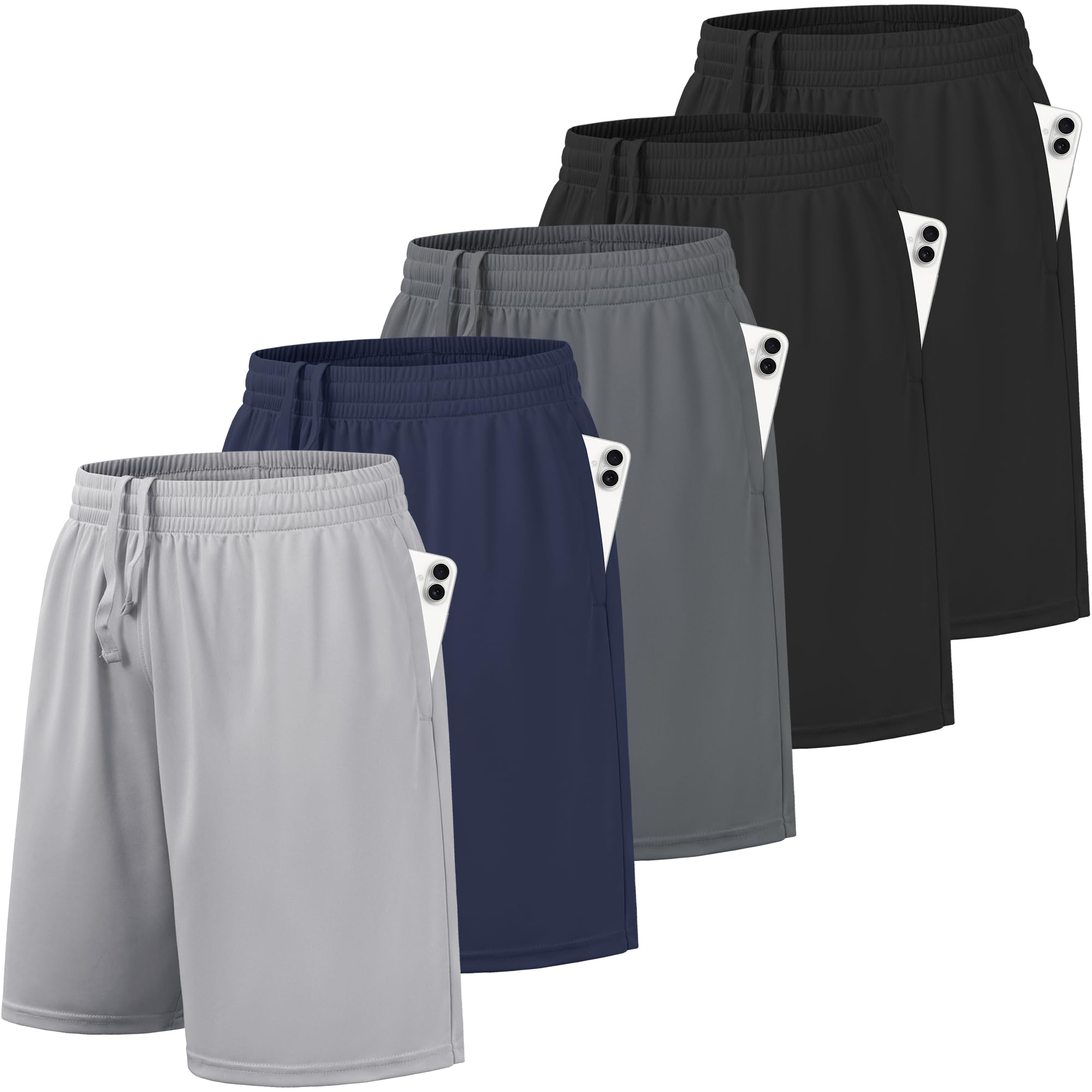 BALENNZ Boy's 5-Pack Athletic Shorts Kids Youth Quick Dry Active Performance Basketball Shorts with Pockets Elastic Waistband