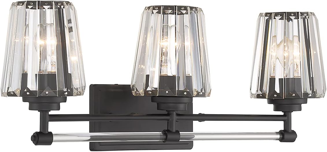 Savoy House 8-6001-3-BK Garnet Crystal Vintage Crystal Clear Bathroom Vanity Wall Light, 3-Light 180 Total Watts, 10" H x 24" W, Matte Black