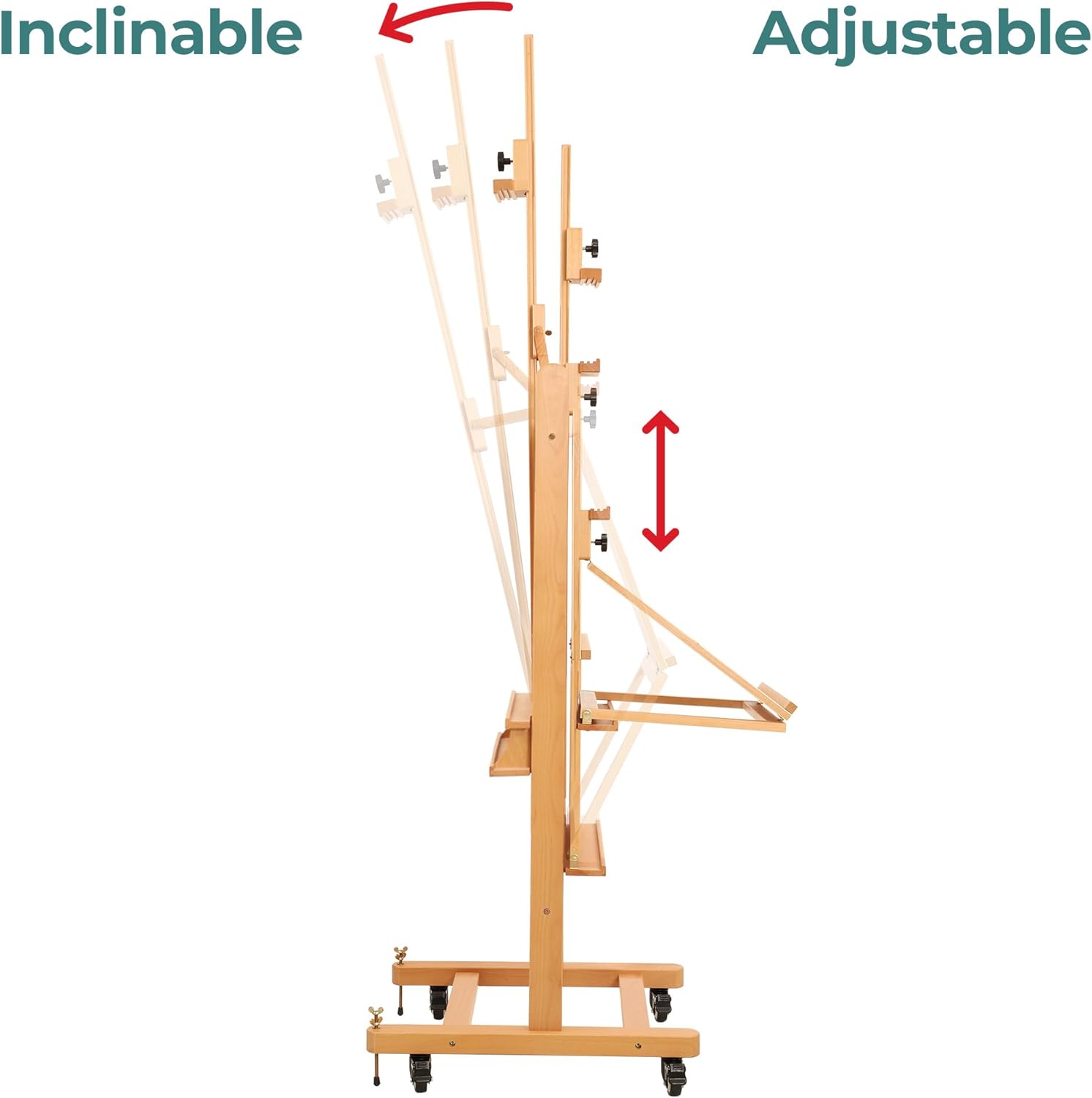 VISWIN Double-Sided Easel & Drafting Table, Hold 1 or 2 Canvas, Solid Beech Wood Artist Easel for Painting Canvas, Adjustable H Frame Easel with Tray & Wheels, Art Easel Stand for Adults, Artists