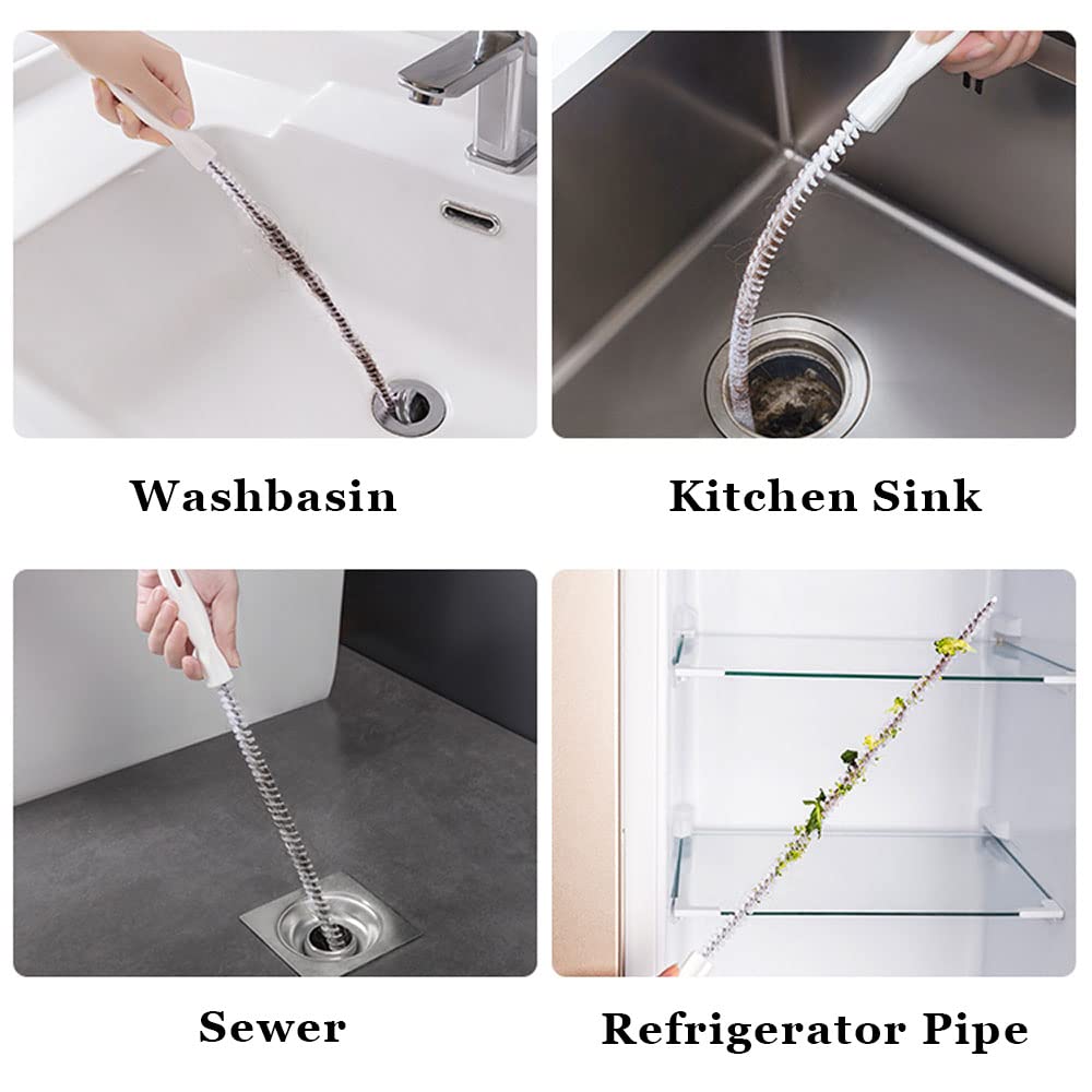 VIKSAUN 2 Piezas Cepillo de Limpieza para Desagüe, 45cm Cepillo de Limpieza de Tuberías Flexible, Herramienta de Drenaje para Eliminar Pelos y Desatascar, para la Limpieza de Baño Cocina (2 Piezas)