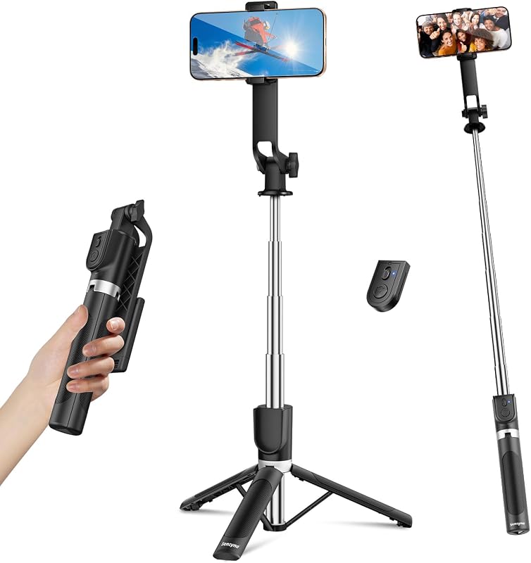 Selfie Stick for Phone, Extendable Travel Tripod with Detachable Remote for Photography, Selfies, Compatible with All Cell Phones, Black