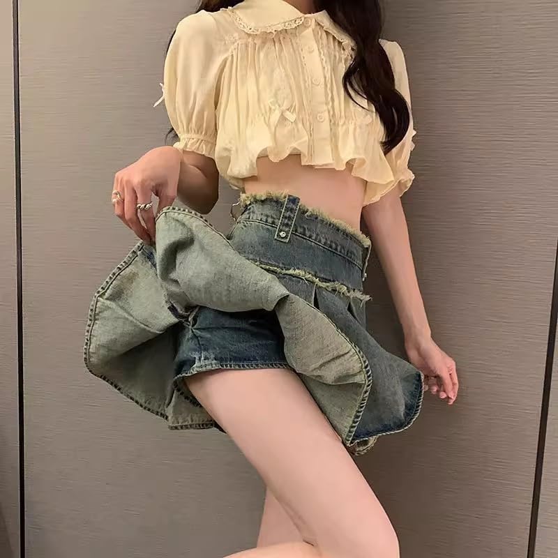 Women’s Y2K High Waist Pleated Denim Mini Skirt Vintage Aesthetic Streetwear Grunge Tennis Skirt for Casual Outfits4