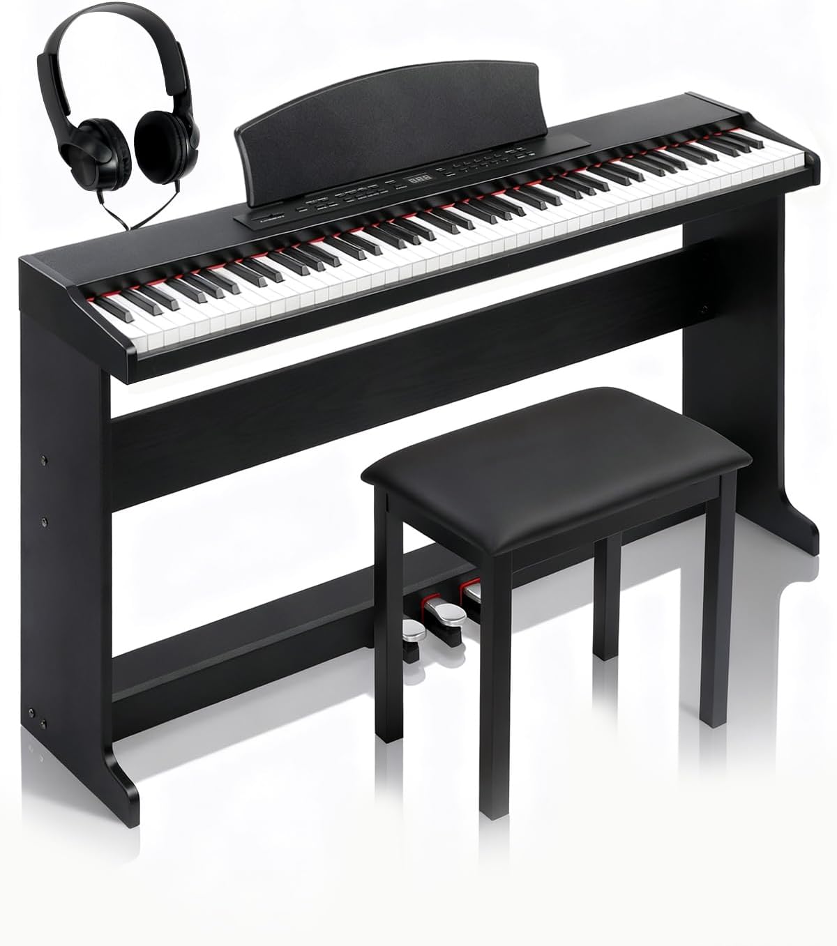 Ktaxon 88 Key Piano Keyboard Digital Piano with 3 Tone Controls, MIDI & Bluetooth Functionality, Includes Headphones, Musical Sheet Clip, Sticker, Dust Cover, Electric Keyboard for Beginner(Full)