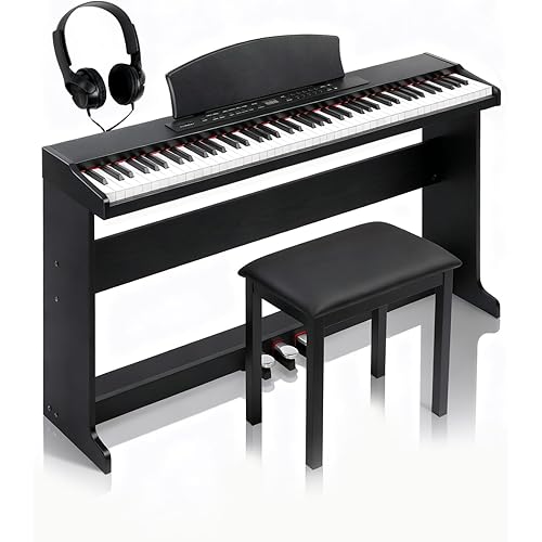 Ktaxon 88 Key Piano Keyboard Digital Piano with 3 Tone Controls, MIDI & Bluetooth Functionality, Includes Headphones, Musical Sheet Clip, Sticker, Dust Cover, Electric Keyboard for Beginner(Full)