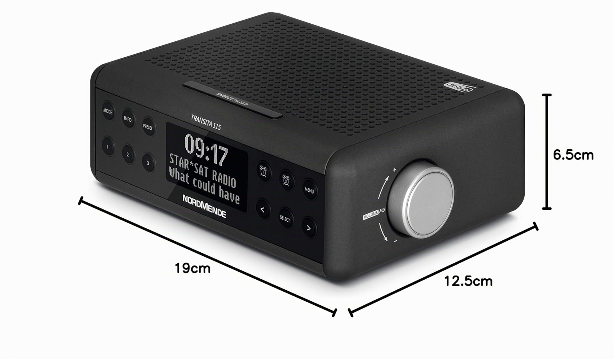 Nordmende Transita 115 – Digital-Radiowecker (DAB+/UKW Uhrenradio mit doppeltem Alarm, Sleep Timer, Snooze-Funktion, dimmbares OLED-Display mit Uhrzeit- und Infoanzeige, 3 Watt) anthrazit
