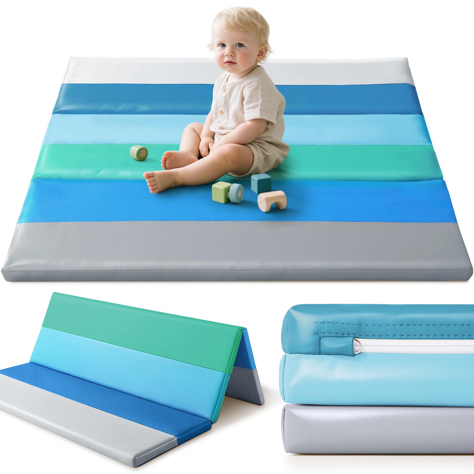 JungleDove Foam Play Mat for Baby: 121x121 cm PU Leather Waterproof Kids Playmat - Baby Play Mats for Floor - Thick Play Mat for Playpen Padded Playpen Mattress Soft Infant Mat (Modern)