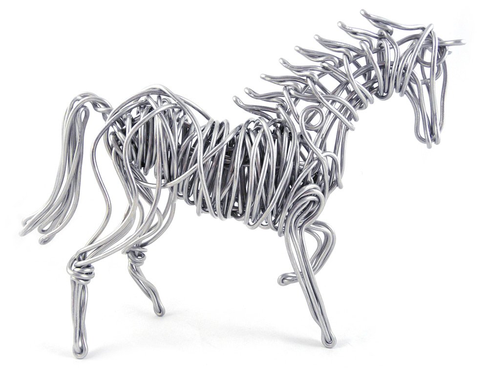 Modern Artisans Large Aluminum Metal Wire Contemporary Horse Tabletop Art Sculpture, 20", Indoor or Outdoor