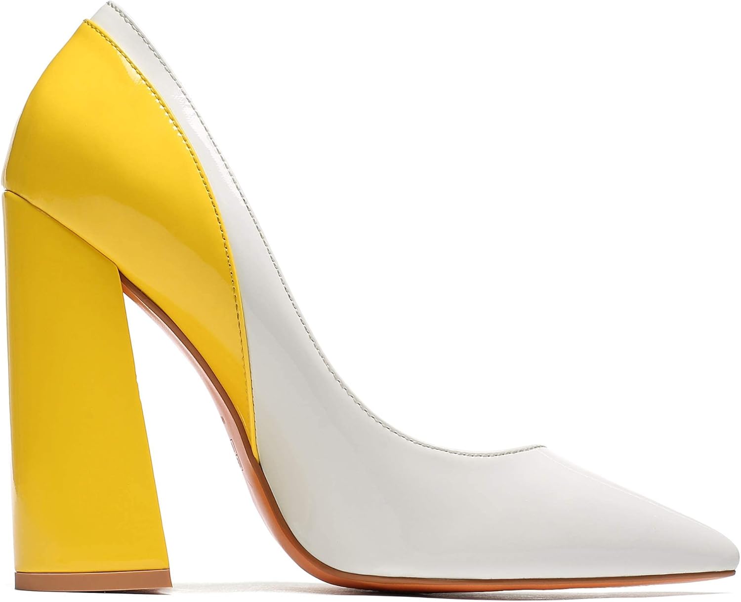 SAMMITOP Women's Chunky Heel Pumps Pointed Toe Two-Toned Dress Shoes 4.7 Inch