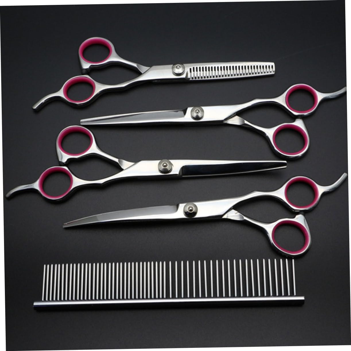 BESPORTBLE Stainless Steel Pet Grooming Scissors with Comb Up-curved Down-curved Straight and Thinning Shears for Dogs and Cats Essential Grooming Kit for All Pets