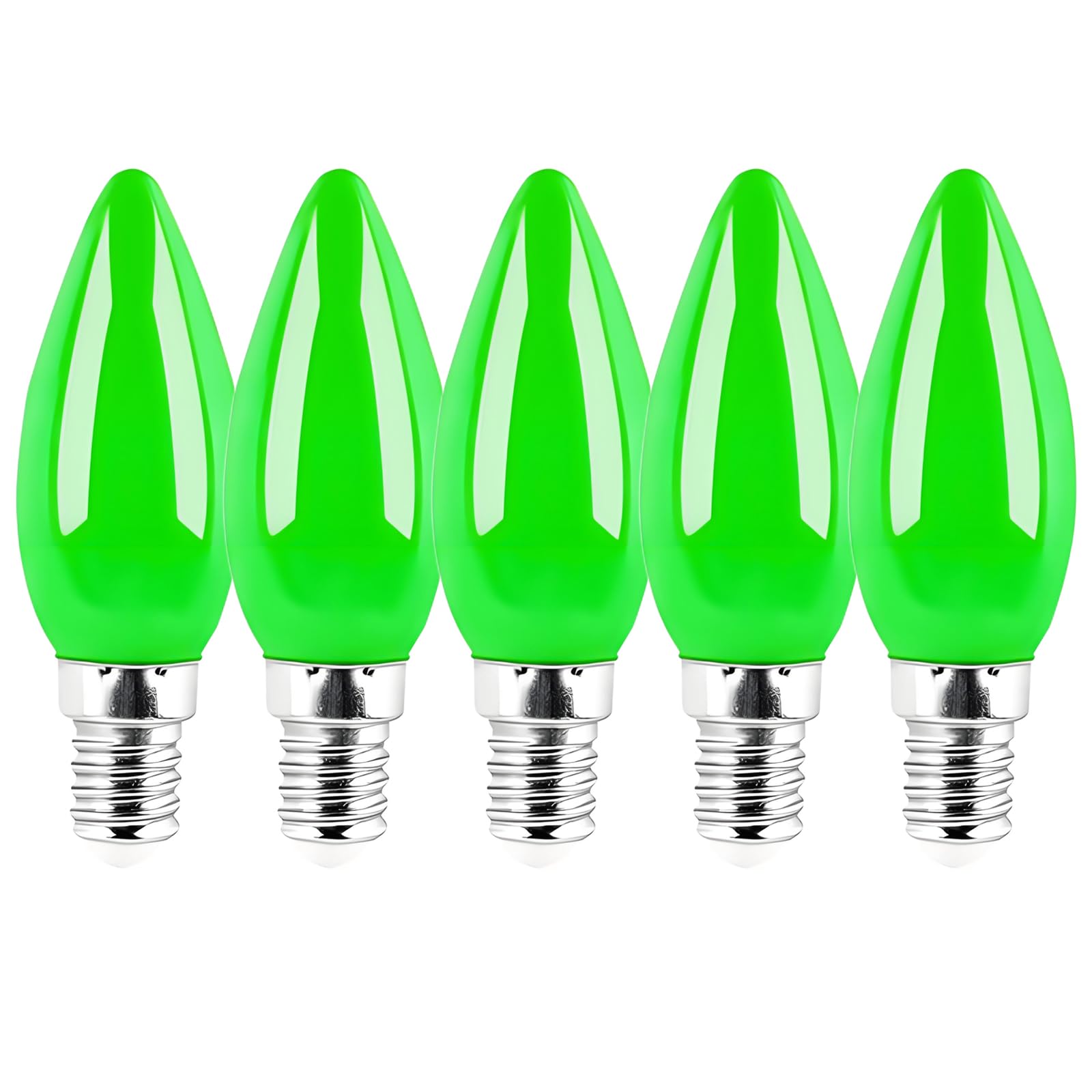 Jiotouhu 5 Pack Green E14 1W 220V LED Colored Light Bulbs, Plastic Cover, Non dimmable, for Outdoor Indoor String Wedding Party Bar Mood Ambiance Decor