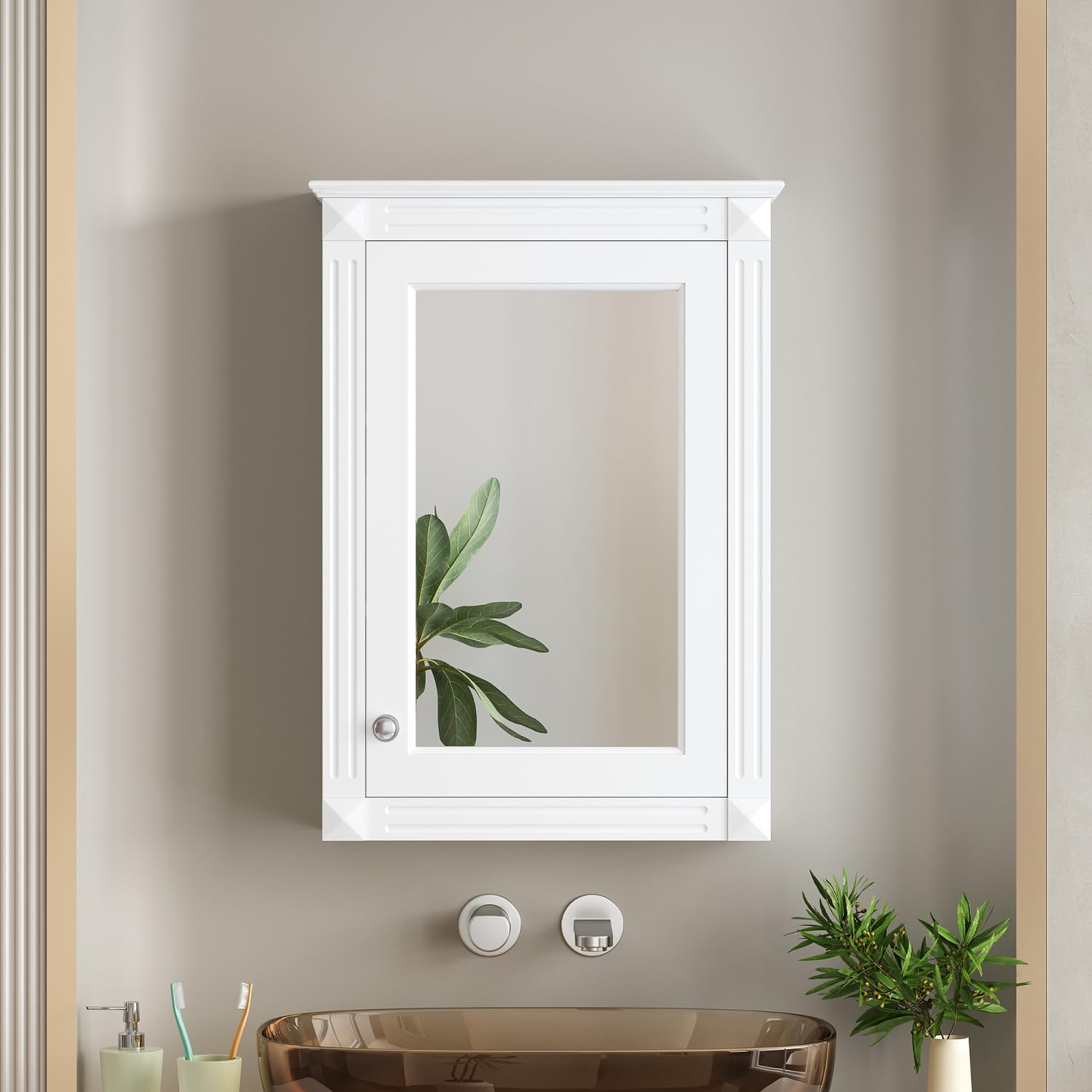 20" Wall Mounted Bathroom Storage Cabinet with Mirror White 2-in-1 Mirror & Cabinet Over Toilet Space Saver Modern Elegance