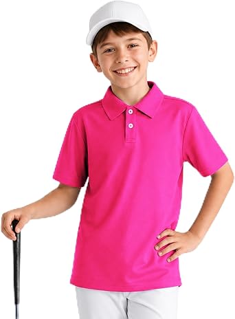 Dreammonkey Toddler to Youth Boys Performance Polo Kids Collared Golf Shirt | 2T to 16Years UPF 50+ Dry Fit School Uniform polo Shirt,Neon Pink Green Orange Polo