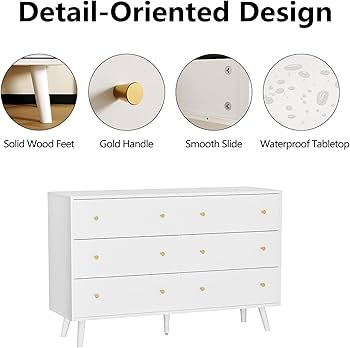 Amazon.com: Wananlanen White and Gold Dresser 6 Drawer for Bedroom, Modern  White Dresser with Gold Handles, Chest of Drawers for Bedroom : Home &  Kitchen