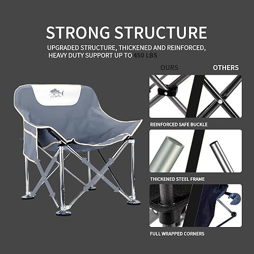 Miniatura 5 de Silla de camping súper grande todo terreno, ajuste de altura de 8 niveles, silla de pesca al aire libre, silla de ocio, plegable con un solo clic