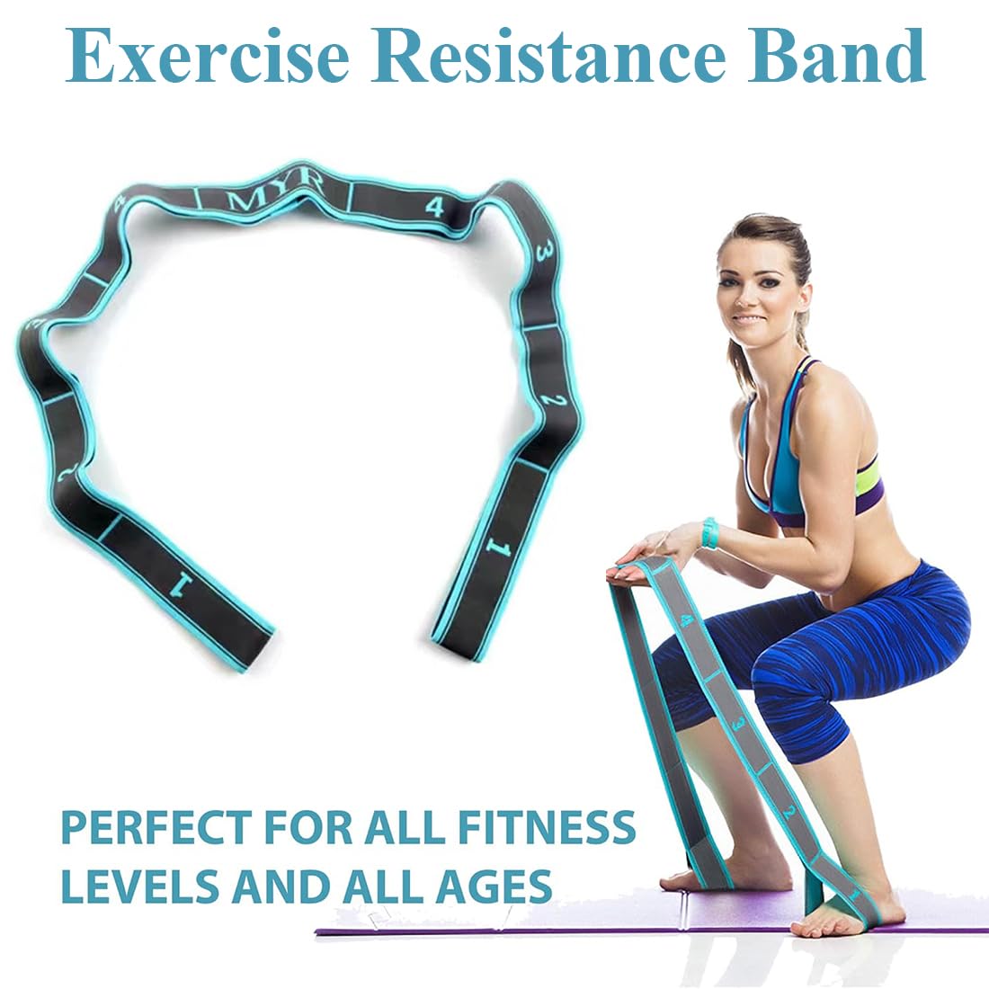 Cinghia Yoga, Elastici Fitness, Elastici Pilates, con 8 Fisso Loop, Cintura di Allungamento Yoga, Elastico Fasce di Resistenza, Yoga Stretching Band per Yoga, Cinghia per Pilates, Allenamento