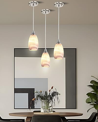 Miniatura 5 de Mini luces colgantes de cristal artístico para isla de cocina, iluminación colgante de vidrio soplado con acabado de níquel cepillado, cable