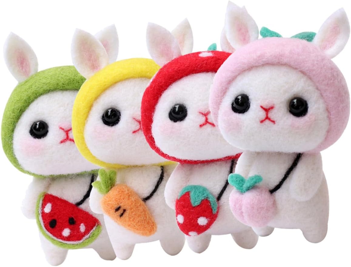 VILLFUL 4 Sets Needle Felting Kit for Beginners DIY Wool Craft Handcrafted Doll Felting Kits Convenient Miniature Animal Wool DIY Materials Pack Style