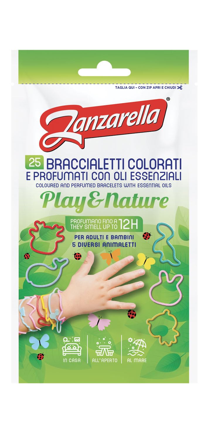 Play & Nature Braccialetti Antizanzare Silicone 100% Riciclabile Repellente Oli Naturali 12 Ore 5 Disegni Colorati