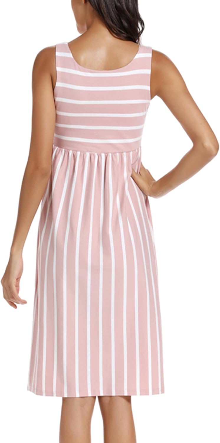 Ecavus Womens Maternity Tank Dress Stripe Color Block Sleeveless Knee Length for Baby Shower - Image 4