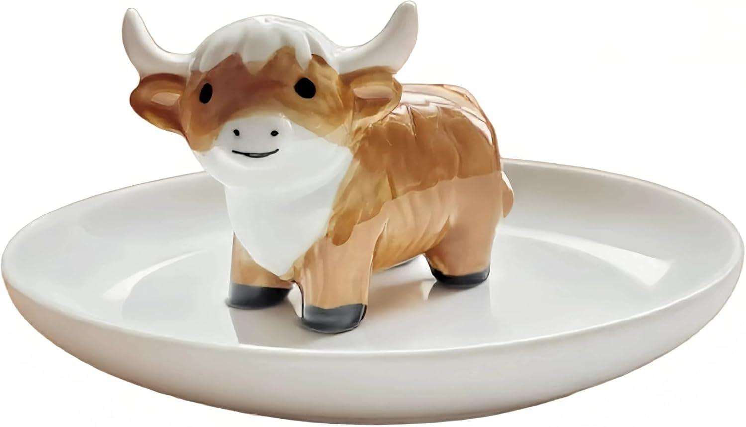 Highland Cow Ring Holder for Women, Cute Jewerly Tray for Kitchen, Ceramic Trinket Dish for Bathroom, Farmhouse & Boho Style Highland Cow Home Decor Gift