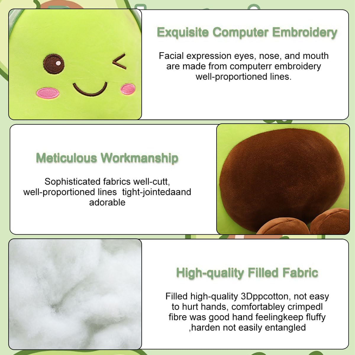 LGWJHCY Avocado Doll, Avocado Throw Pillow Plush Toy, Kawaii Fruit Plushie, Cute Avocado Plush Toy Doll - Image 3