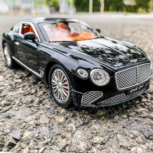Image of 1:24 Bentley Continental GT Scale Die-cast Alloy Pull Back Toy Car for Kids Openable Doors Light & Music Big Size Metal Vehicle Realistic Model Car for Boys and Girls Gift Idea (Black)