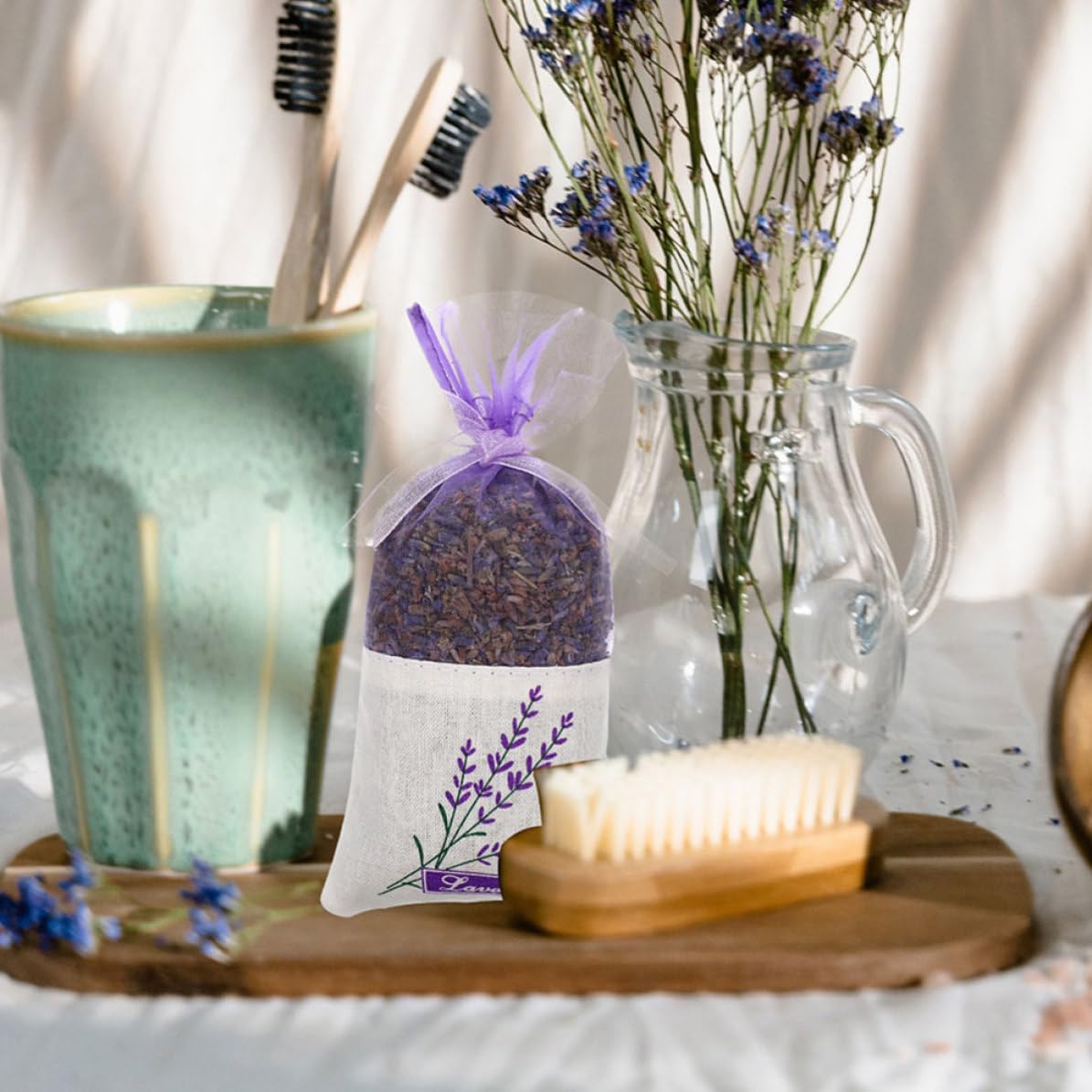 Sachet Bags Washable Mesh Cotton Purple 50pcs Drawstring Empty Spice Pouches for Dried Lavender and Herbs for Drawers, Showers, and Home Fragrance Use