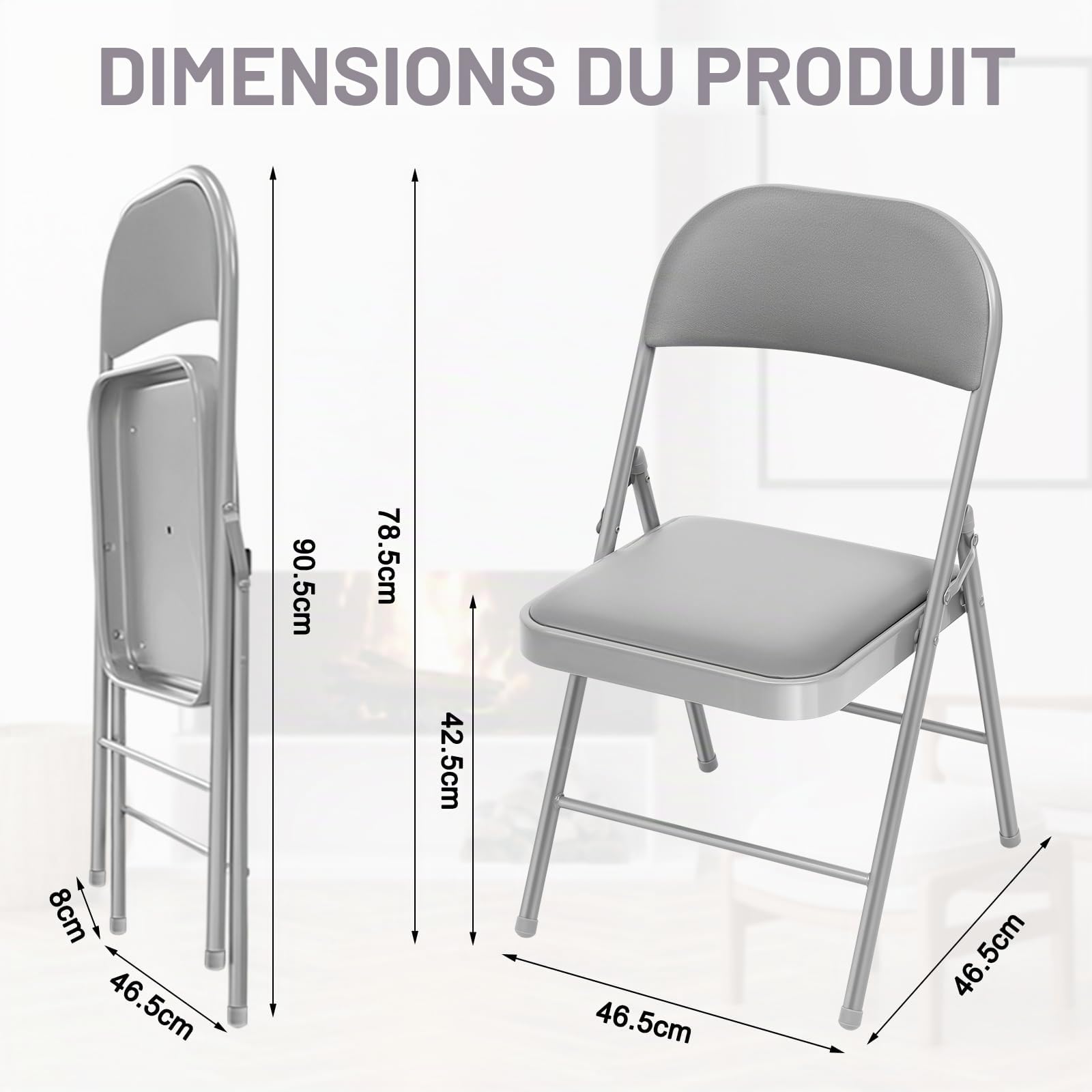 Lot de 4 chaises de Jardin Pliantes exterieures - Charge maximale : 150 kg - Chaise Pliable pour Jardin, Bureau, Chambre,Cuisine, Camping, Salle à Manger, Balcon - Gris Chaise Pliable