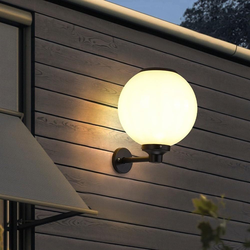 Wejścia Lampa Zewnętrzna Nowoczesna Lampa Ścienna Zewnętrzna Solarna Aluminiowa Kulista Balkonowa Klosz PS Kinkiet Wodoodporny Latarnia Oświetlenie Ogrodu(30cm)