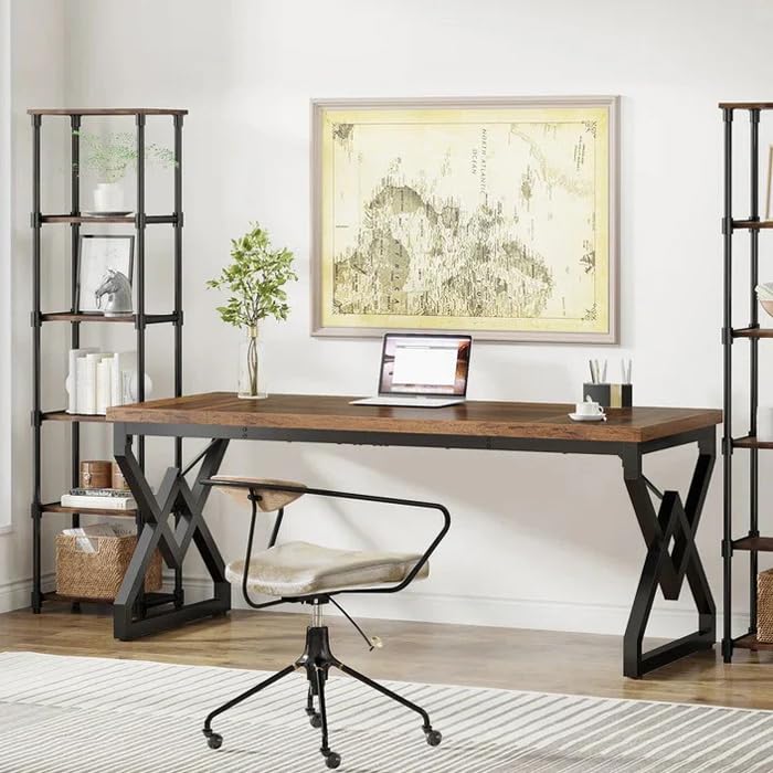 Image of Klaxon Wood & Metal Frame Study & Computer Table, Office Table for Home | Workstation Table Desk for Home Office Tera