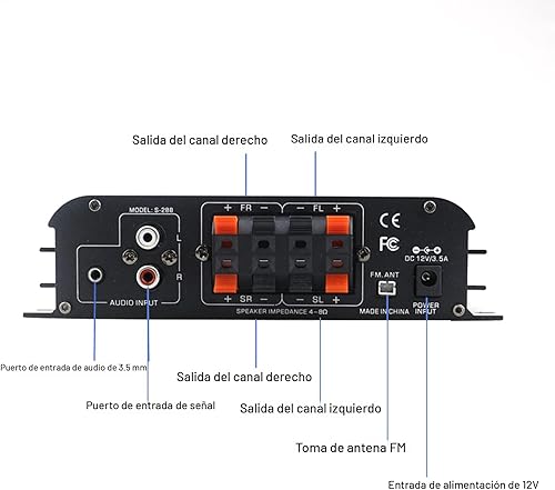 Miniatura 3 de Amplificador estéreo Bluetooth 5.0 de 4 canales, amplificador de potencia HiFi de 50 Wx4, 1200 W máximo, USB/SD/FM, receptor de audio doméstico
