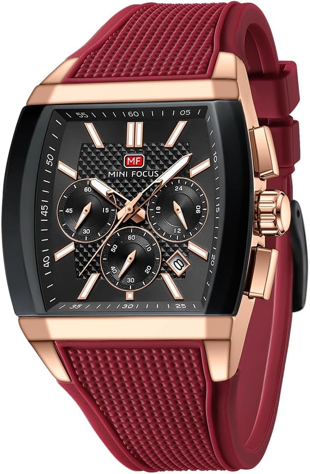 MF MINI FOCUS Men's Watch Analog Fashion Wrist Watch, Tonneau Watch for Men with Chronograph,Ideal for Sports Enthusiasts and Daily Wear