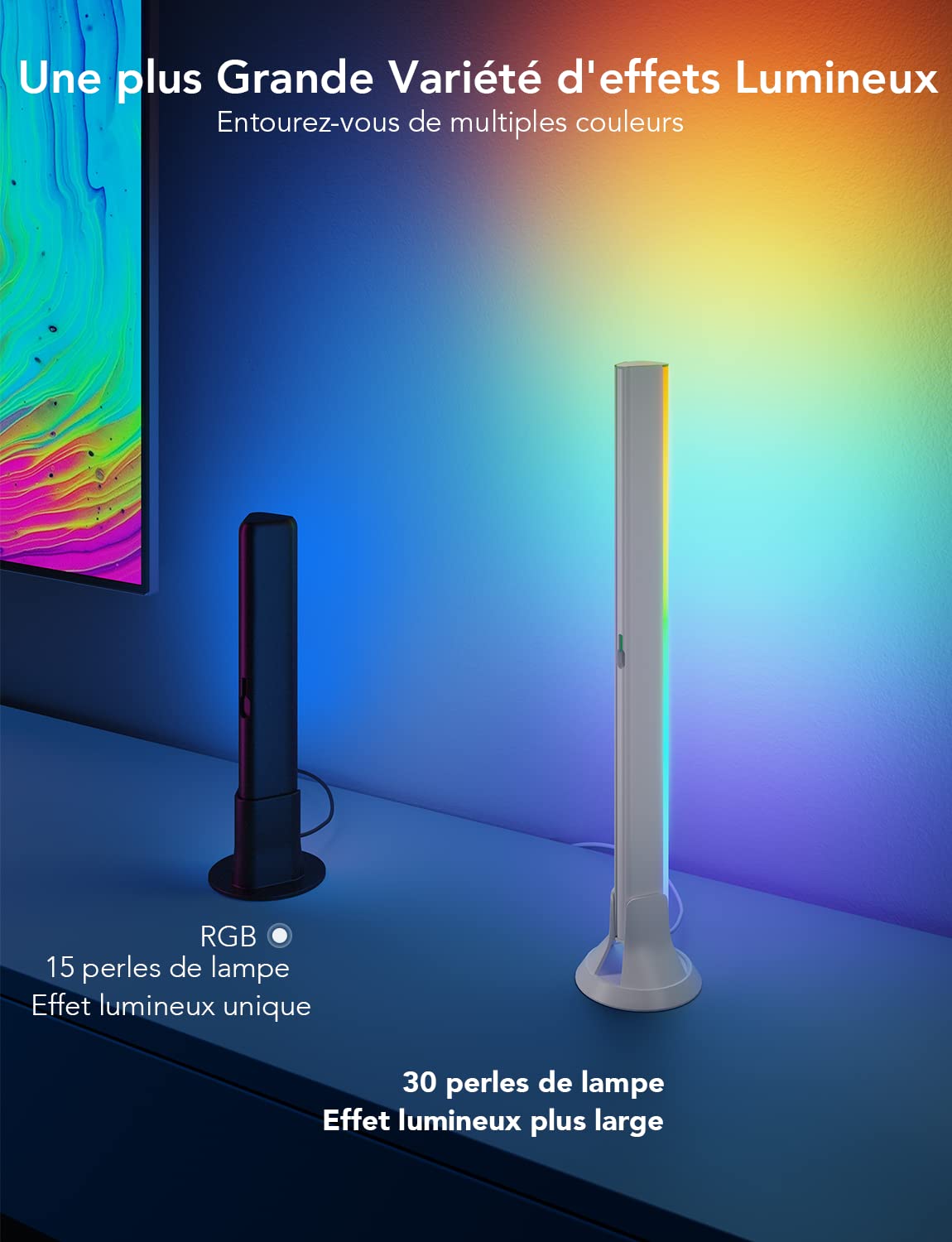 Govee Barre LED RGBIC Double Perles Lumineuses 38cm Rétroéclairage TV WiFi, pour TV 45-70 pouces, Compatible Alexa Google Assistant, Blanc