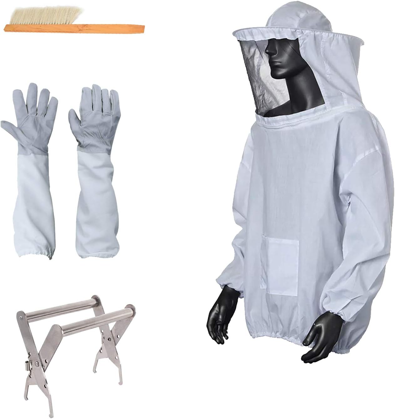Beekeeping Suit Bee Jacket Beekeeping Gloves Protective Sleeves Beehive Frame Grip Lift Gripper Tool Bee Hive Brush for Beekeeper Supplies Hive Tool Set