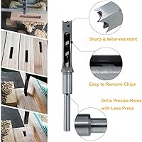 Vista 3 de Juego de brocas de agujero cuadrado, 1/4 ", 5/16", 3/8", 1/2" taladro de mortaja, con punzón central para carpintería