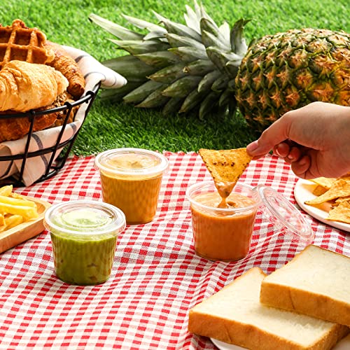 [240 Sets - 5.5 oz ] Portion Cups With Lids, Small Plastic Airtight and Stackable Souffle Cups, Salad Dressing Container, Sauce, Condiment Cups for Lunch, Party, Trips - Thumbnail 7