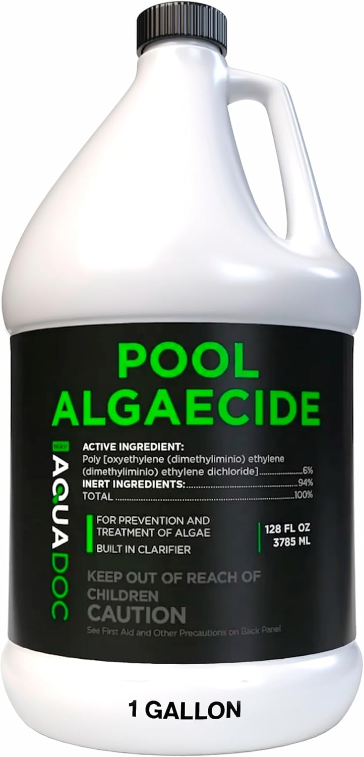 AquaDoc Liquid Algaecide for Swimming Pools - 128 oz - Non-Metallic, Copper-Free Formula for Pool Algae Control with Built-in Clarifier - Made in USA